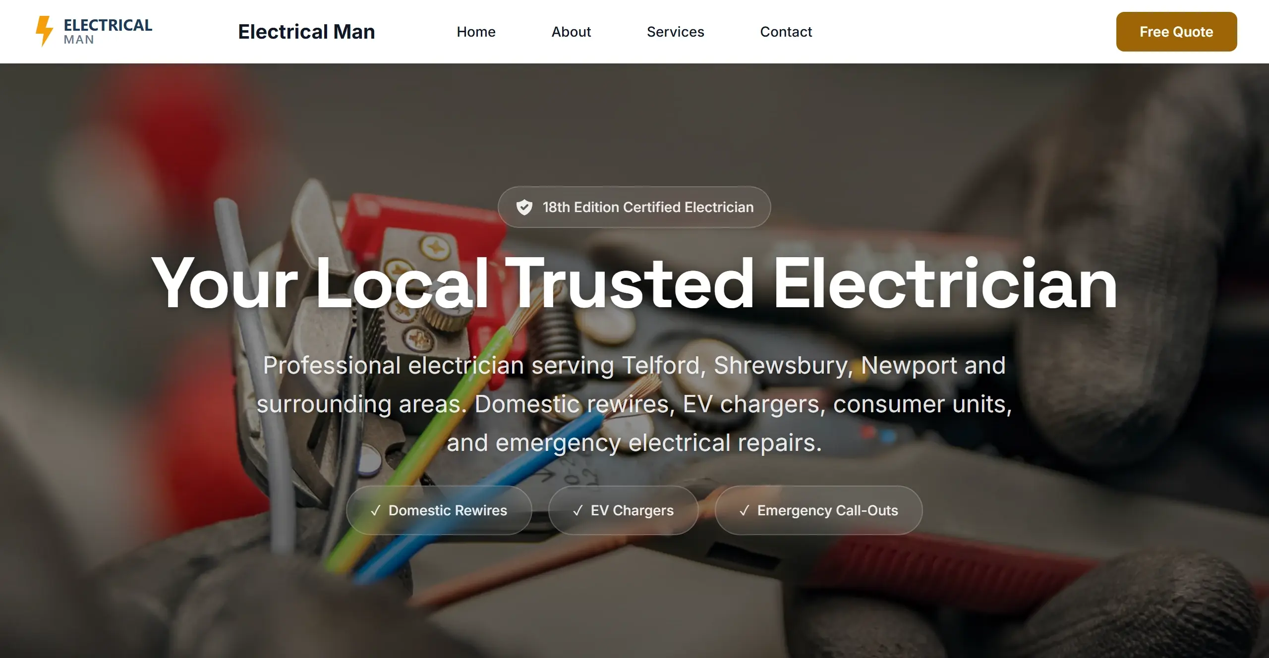 A live electrician trade website on electricalman.co.uk
