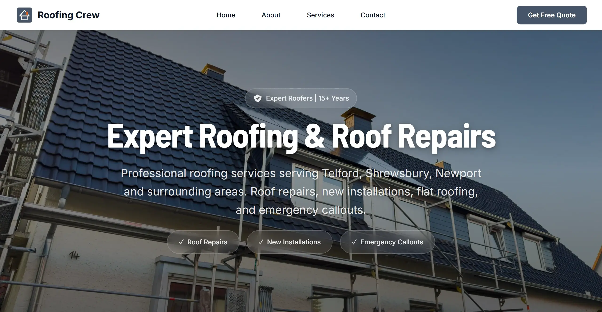 A live roofing trade website on roofingcrew.co.uk
