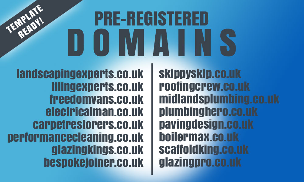 16 pre-registered .co.uk trade domain names — template ready