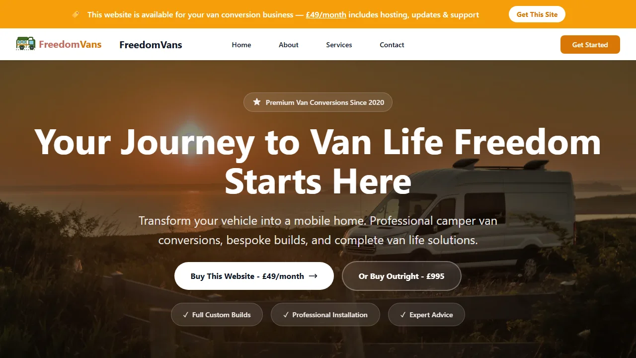 Freedom Vans website template